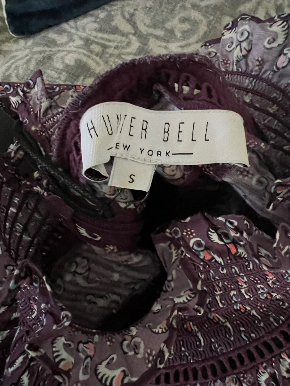 NWT Hunter Bell Veronica Top Purple Paisley Smocked High Neck Blouse Small - Picture 5 of 9